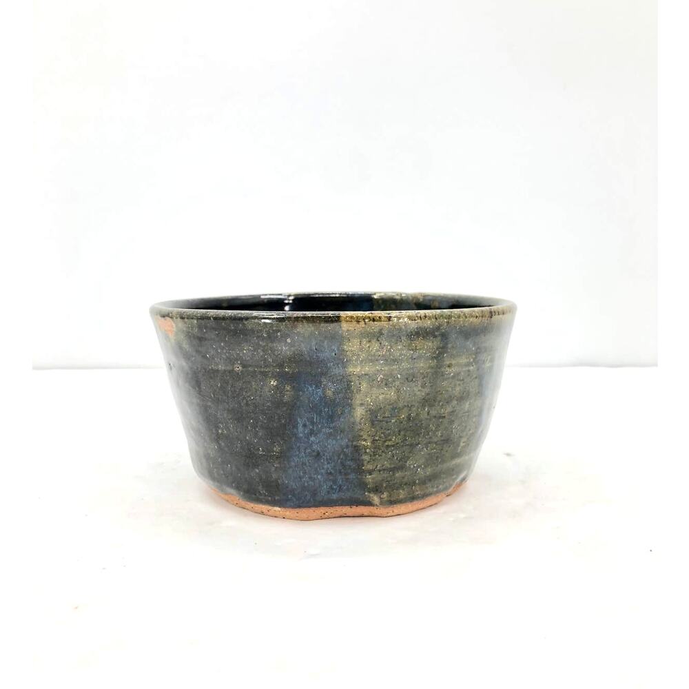 Vintage Blue Green Ceramic Bowl Modern Salt Glazed Earthenware Art Pottery